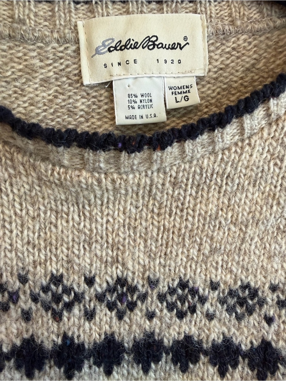 Eddie Bauer Wool Blend VTG Snowflake Sweater L Pullover Nordic Ski USA 90s Y2K - Picture 3 of 8
